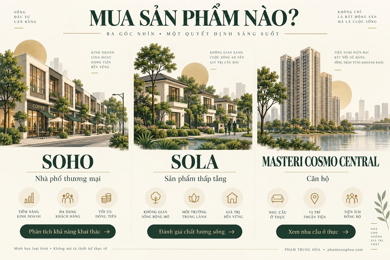 So sánh sản phẩm SOHO, SOLA và Masteri Cosmo Central tại The Global City