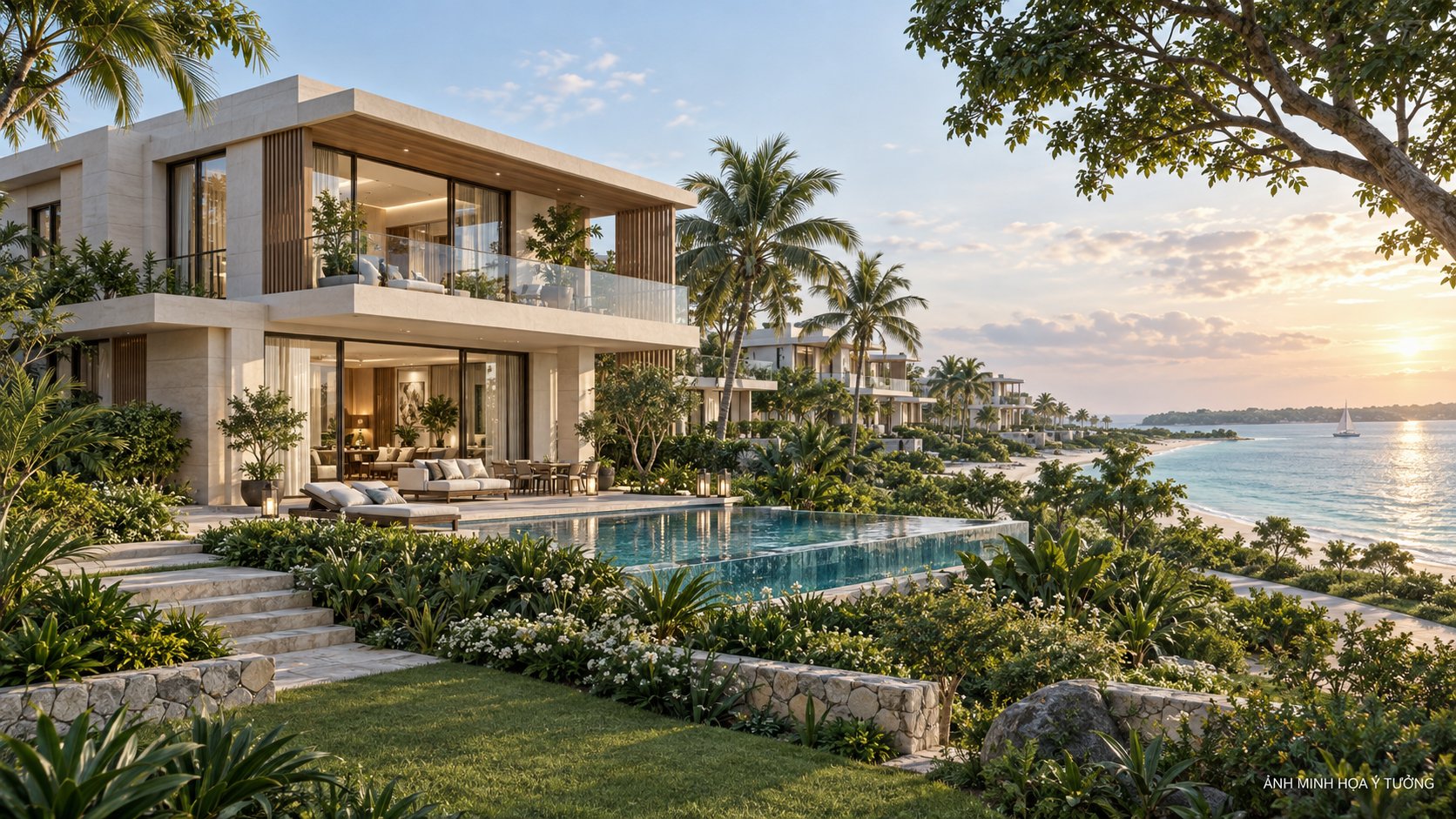 Minh họa không gian biệt thự và hồ bơi trong bài Vinhomes Green Paradise