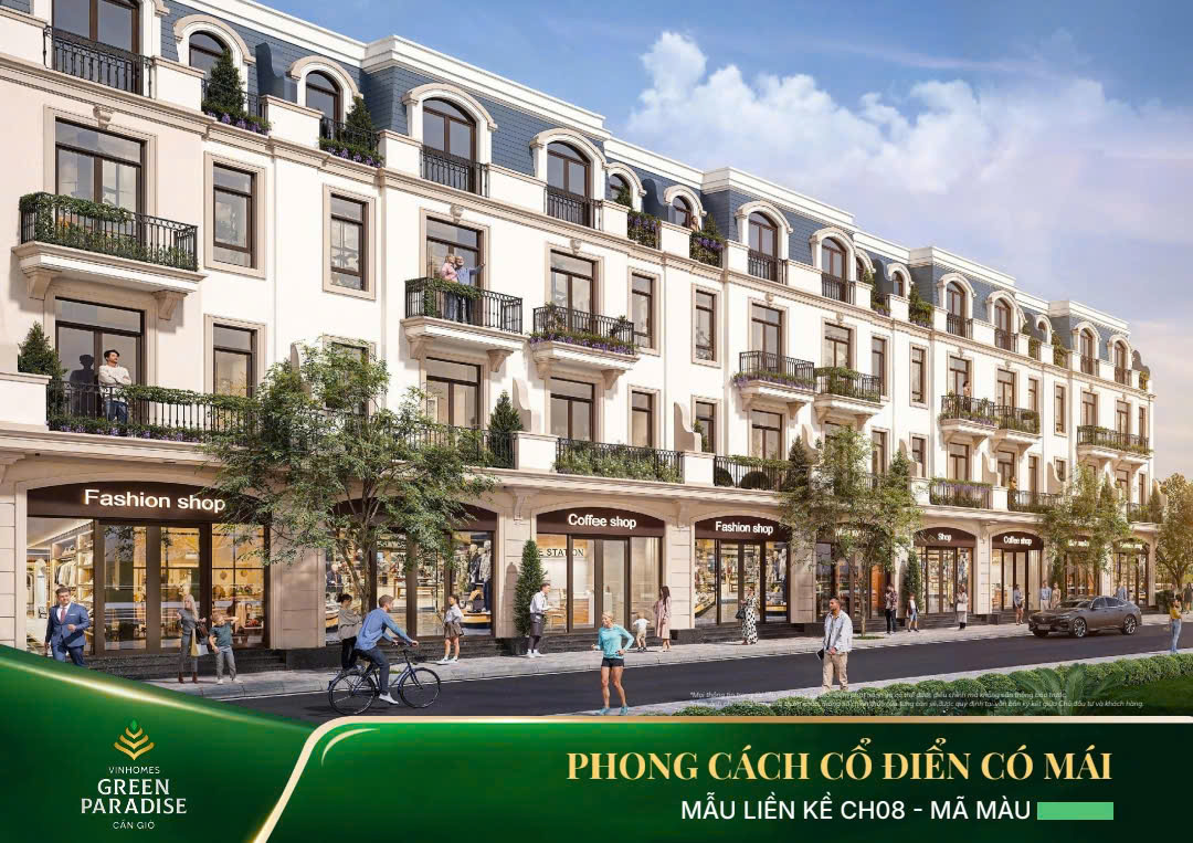 Vay 70% mua nhà phố Vinhomes Green Paradise Nhà phố liền kề CH08 phong cách cổ điển có mái, Vinhomes Green Paradise Cần Giờ