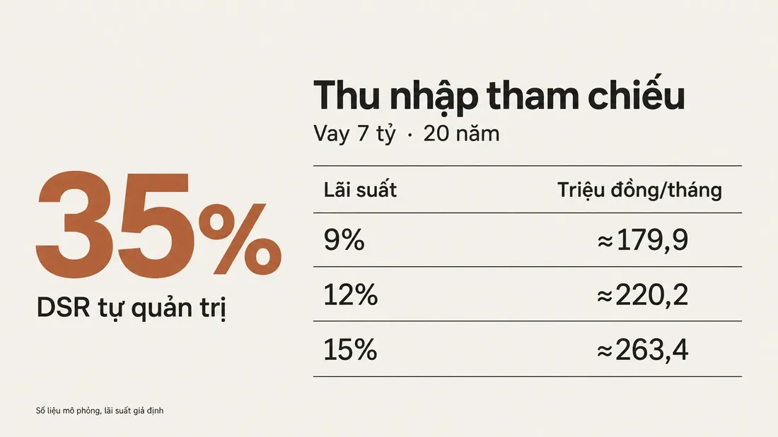 Thu nhập tham chiếu theo DSR 35% ứng với các mức lãi suất vay 7 tỷ