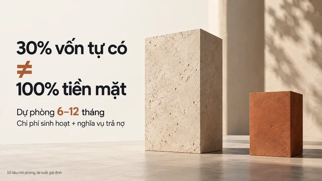30% vốn tự có không đồng nghĩa 100% tiền mặt - cần dự phòng 6-12 tháng chi phí