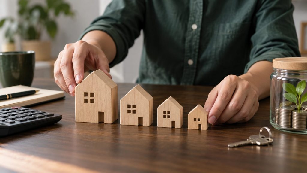 Mô hình nhà và máy tính minh hoạ cách tính lợi suất cho thuê