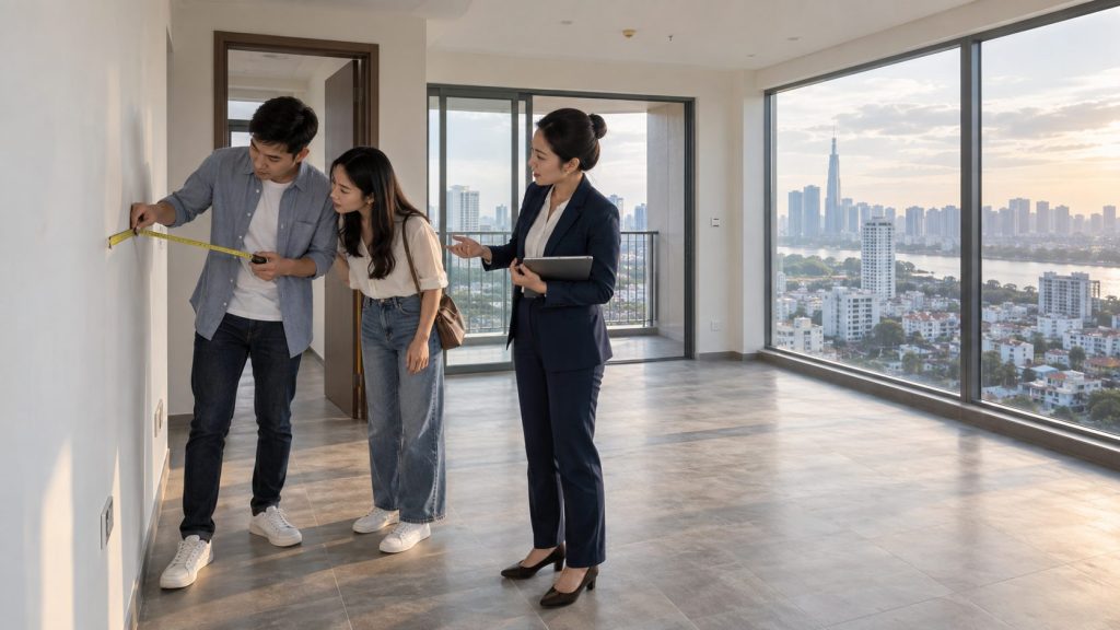 Môi giới tư vấn khách xem căn hộ cho thuê