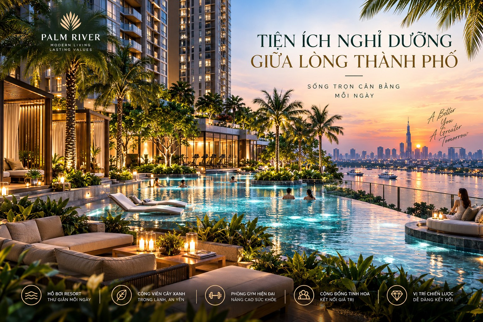 Hình minh họa hồ bơi trong nội dung giới thiệu Palm River