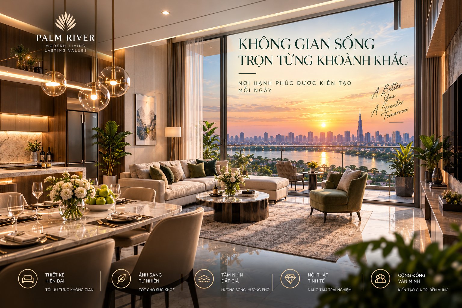 Palm River - Không gian sống căn hộ mẫu view sông