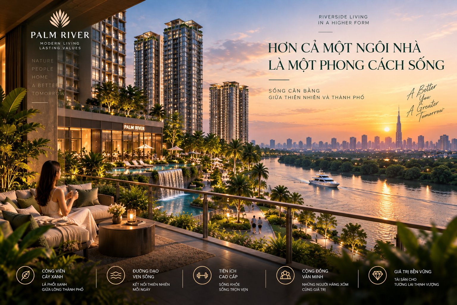 Palm River - ban công căn hộ hướng sông, ảnh minh họa
