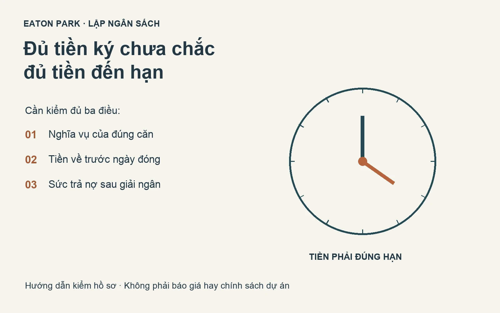 Mua Eaton Park: kiểm nghĩa vụ, tiền đến hạn và sức trả nợ